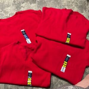 4 kids red thermal long sleeve shirts. 3- sz med. 1 Xxl.  NEW #99